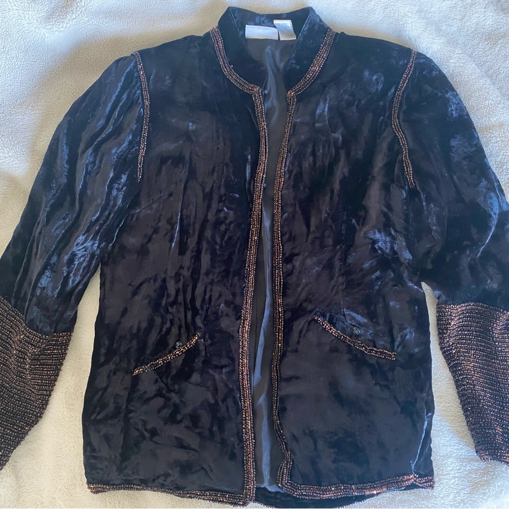 Soft Surroundings Black Velvet beaded Jacket